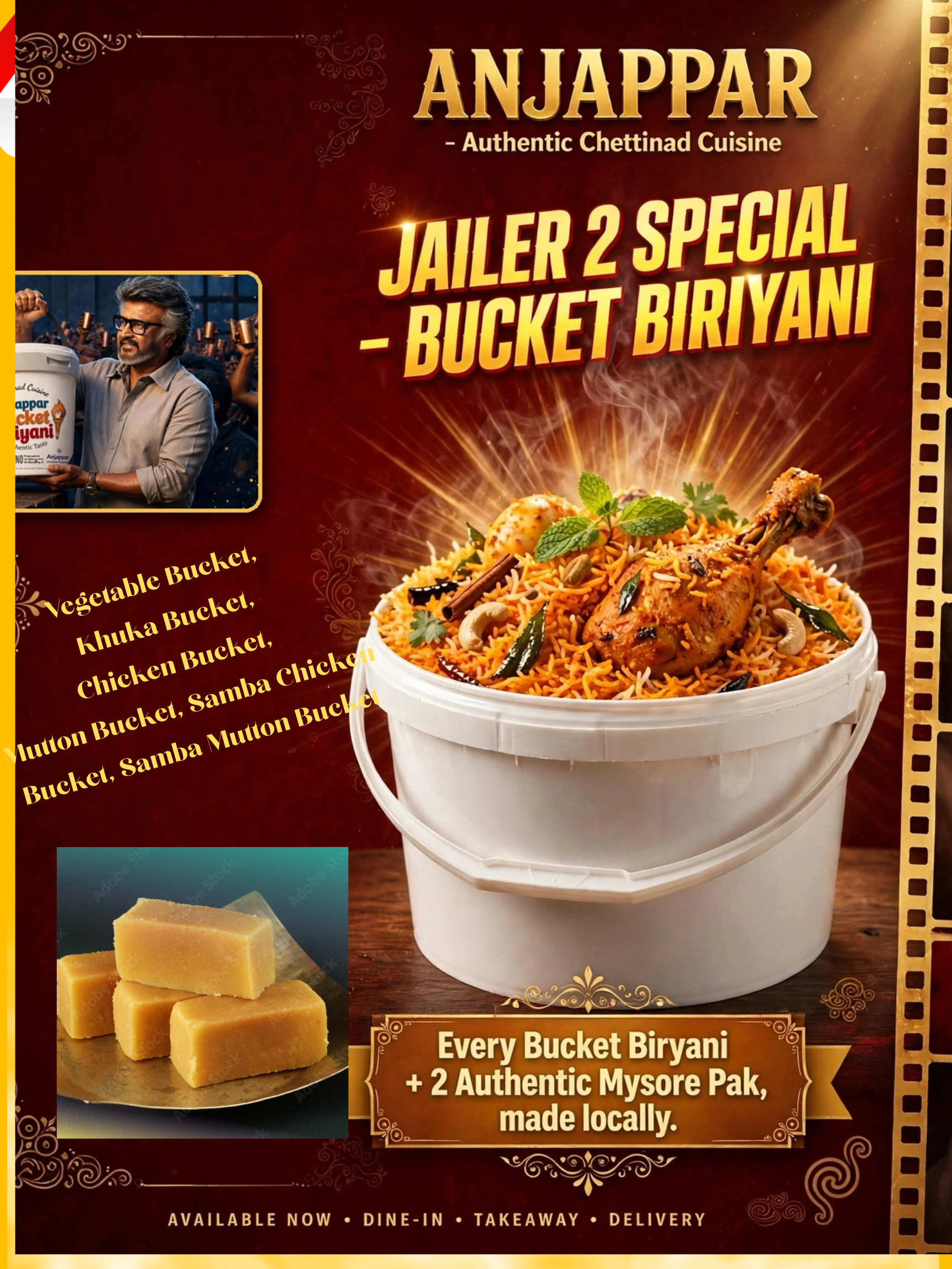 Anjappar Jailer 2 Special - Bucket Biriyani $8 OFF Plus 2 Mysore Pak