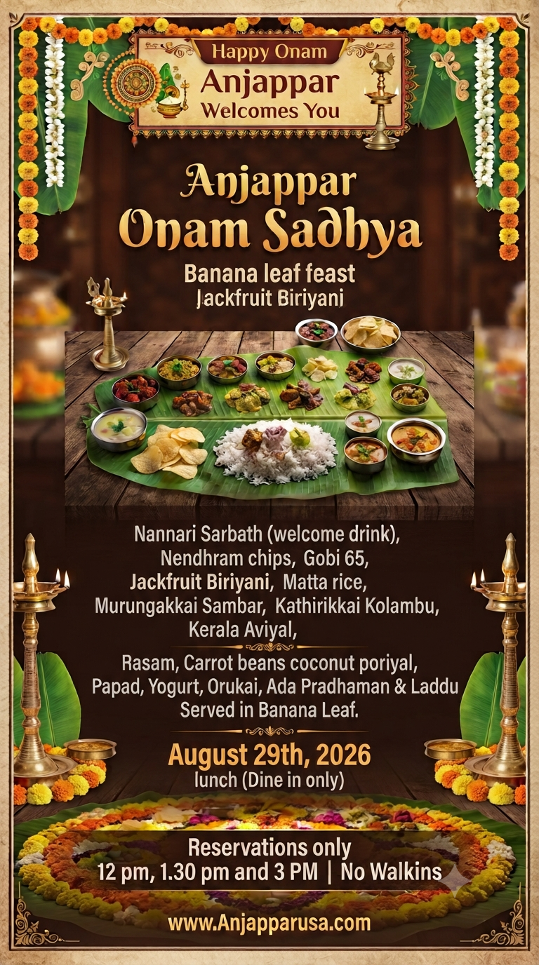 Anjappar Onam Sadhya Menu