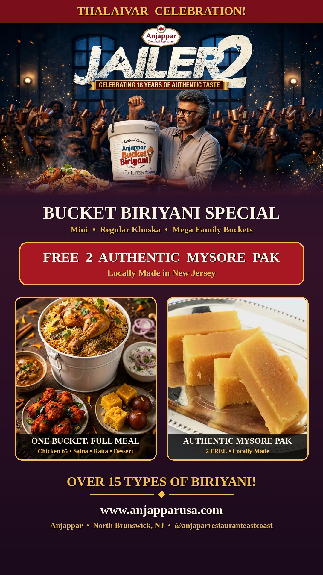 Thalaivar Celebration - Jailer 2 Bucket Biriyani Special, Free 2 Mysore Pak